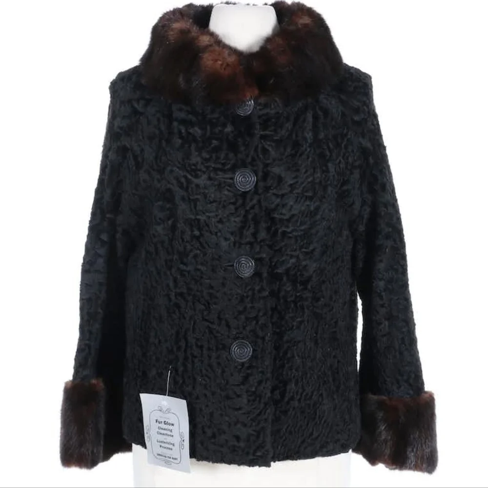 Vintage Black and Brown Fur Trimmed Jacket - Picture 9 of 9